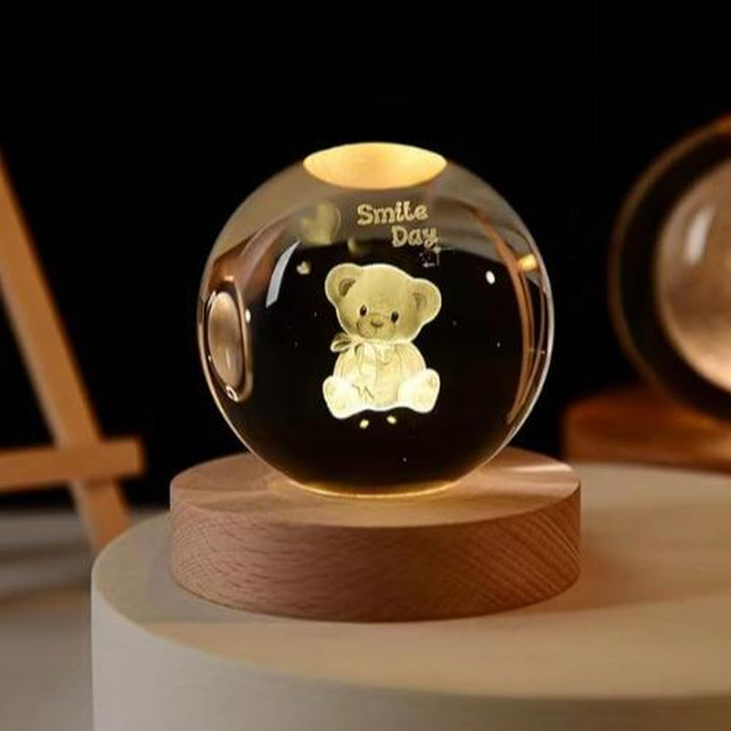 3D Crystal Ball Kids Night Light (With Light Base) Galaxy Model New Year Valentine'S Day New Year Boys Girls Women Love Gift Crystal Ball Decor