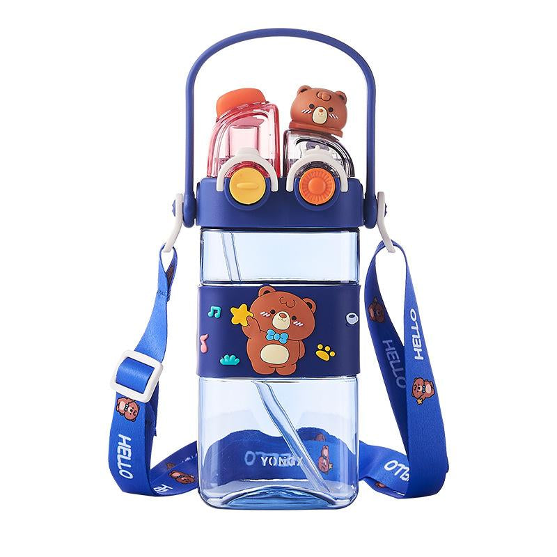 Cartoon Pattern Children'S Drinking Cup 1 Large Capacity Water Bottle Two Drinking Methods Home Office School Drinking Cup with Straw Lanyard Children'S Gift