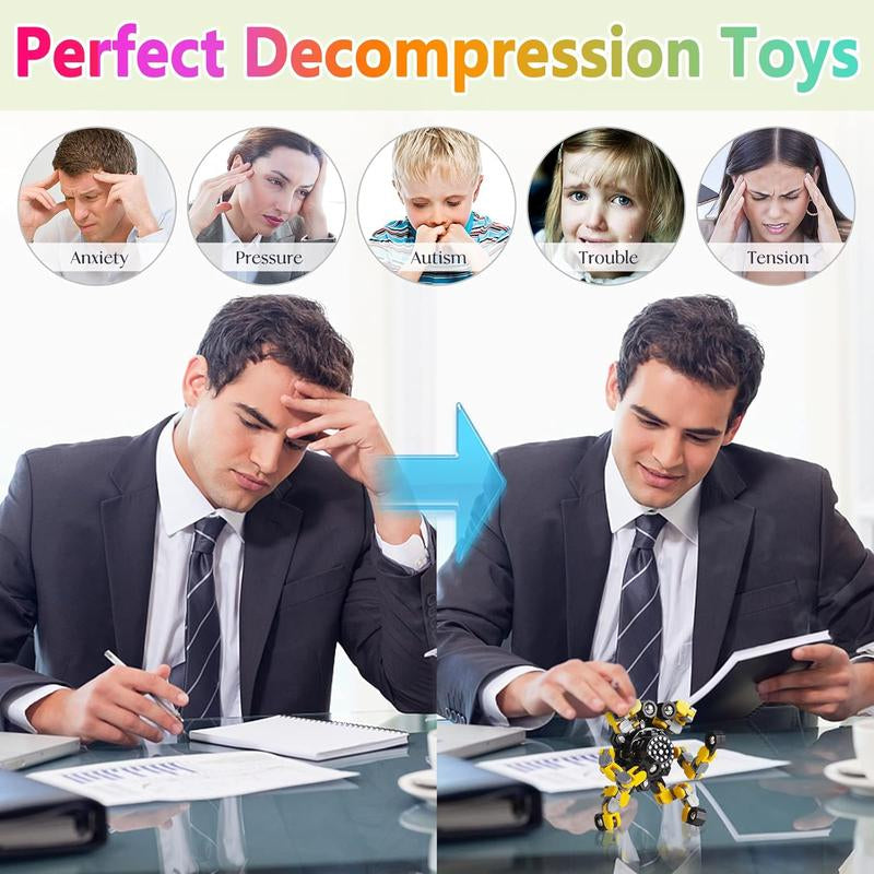Transformable Fidget Spinners 4 Pcs for Stress Relief Sensory Toys for Boys and Girls - Valentines Day Gifts