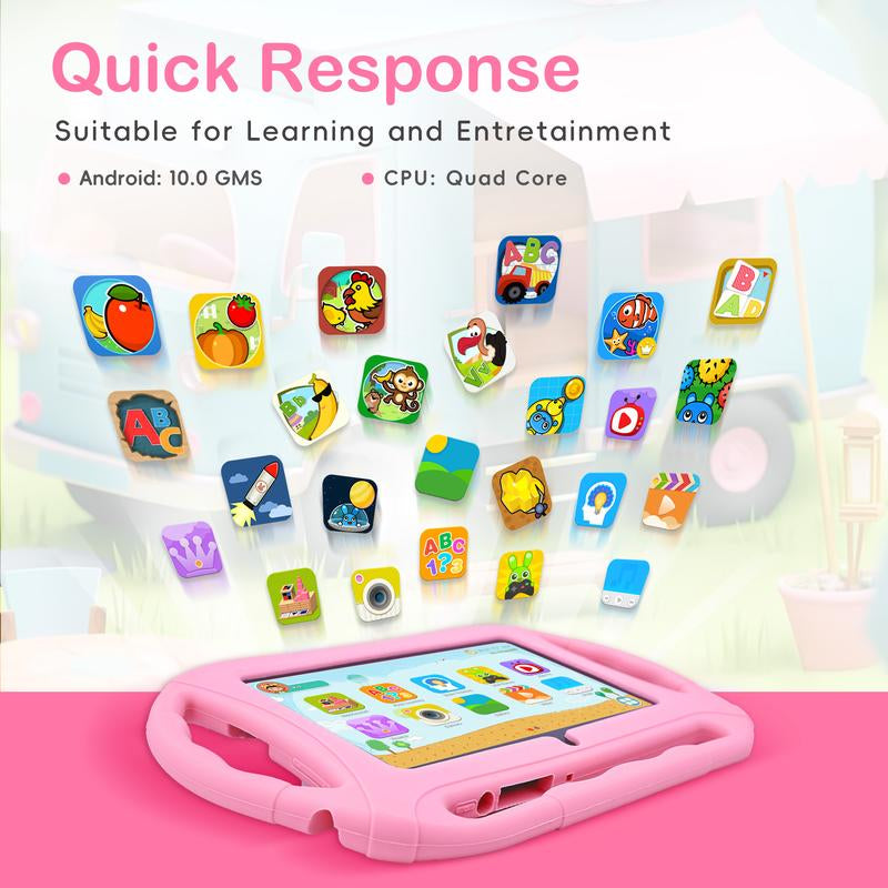 Veidoo Kids Tablet, 7-Inch Android Tablet PC, 32GB, IPS Screen, Parental Control, Learning Tablet for Toddlers Handheld Silicone Case, Plastic Card