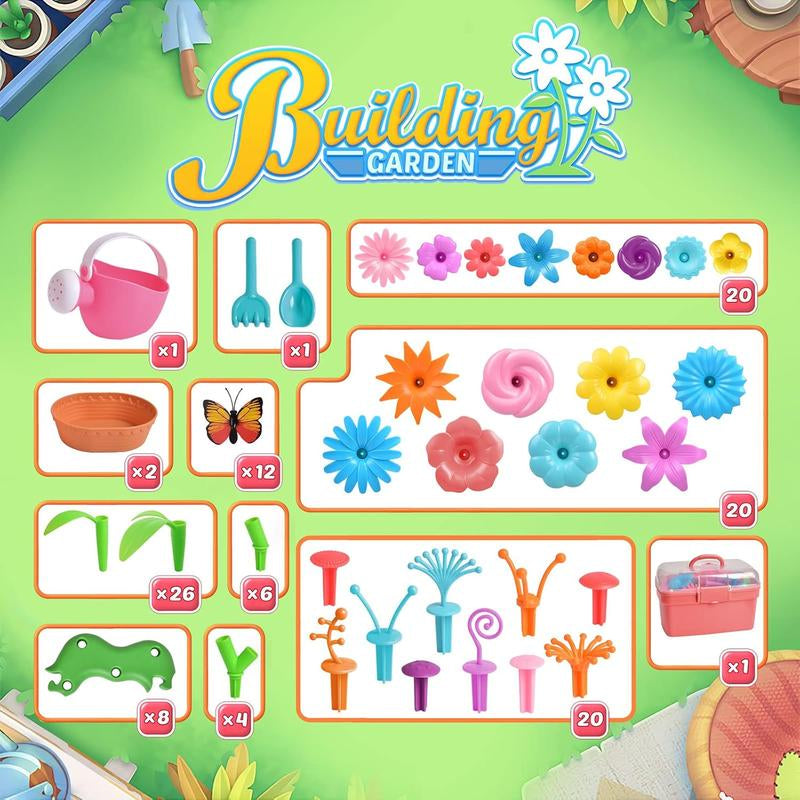 148PCS Flower Garden Building Toys for 3 4 5 6 7 Year Old Toddlers Girls Boys, Preschool Garden Play Set as Educational STEM Toys for Kids, Learning Toys as Birthday Gift for Girls