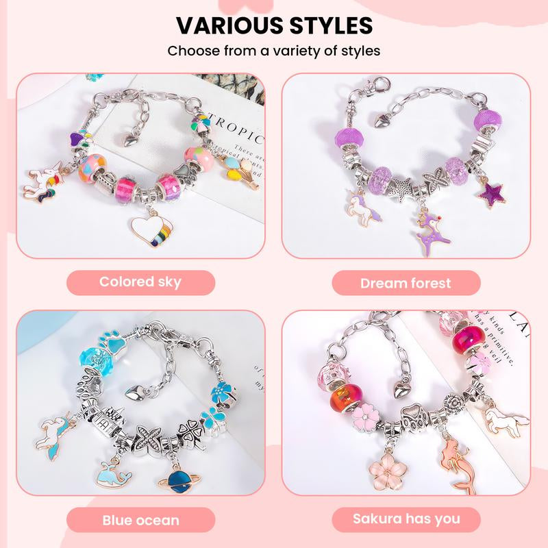 Charm Bracelet Making Kit Girls Beads for Jewelry Making Kit, Unicorns Arts Crafts Gifts Set for Teen Girls Age 5 6 7 8-12, with a Portable Bracelet Organizer Box