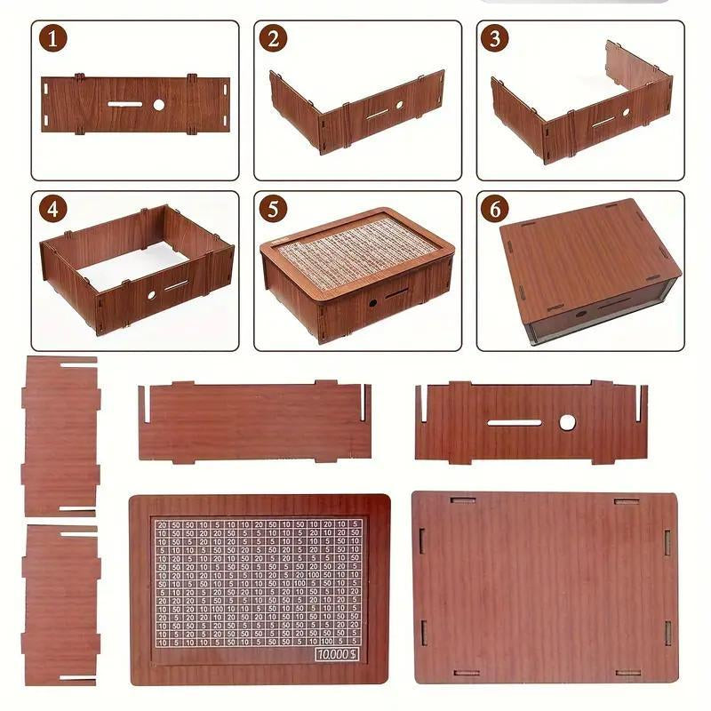 Wooden Cash Saver Money Box, Cash Vault Wooden Savings Box with Counter, Money Target, and Numbers, Perfect for $10,000/$2000 Savings Goal, Halloween, and Christmas Gifts.