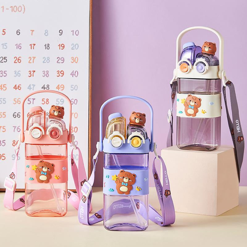 Cartoon Pattern Children'S Drinking Cup 1 Large Capacity Water Bottle Two Drinking Methods Home Office School Drinking Cup with Straw Lanyard Children'S Gift