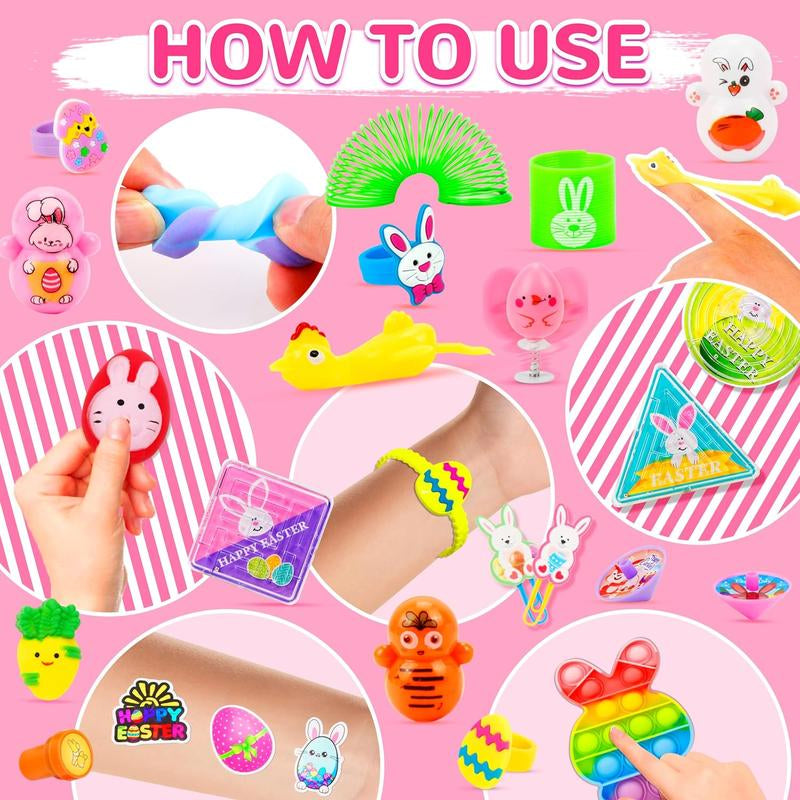 Easter Gift 300 Pack Easter Egg Fillers plus Bunny Basket, Easter Basket Stuffers for Kids Boys Girls