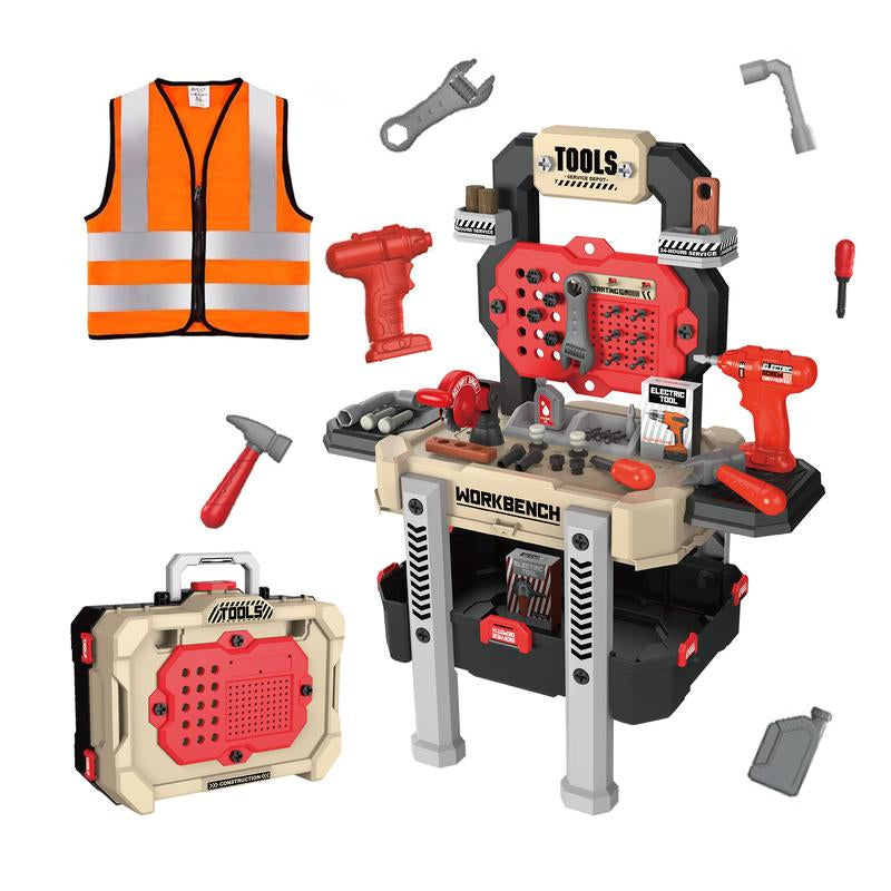 Sweetrip Kids Tool Bench with 79-Piece Realistic Tools and Electric Drill, Toddler Tool Set with Outfit, Educational Toy Workbench Gift for Boys & Girls Ages 3-5