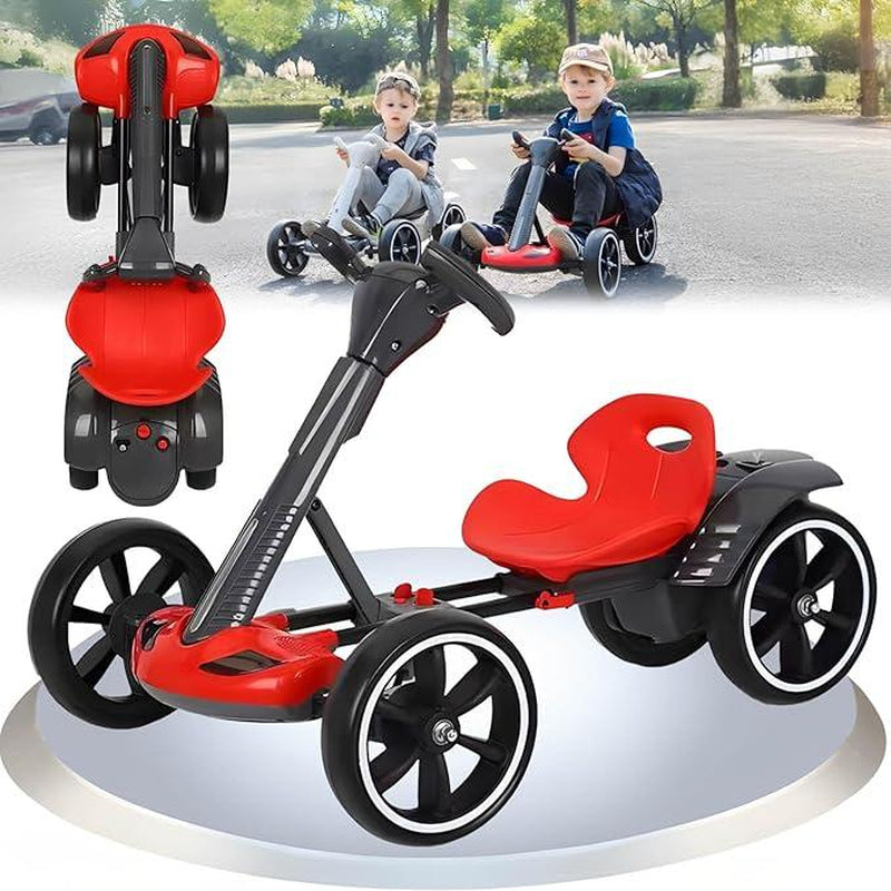 6V Kids Electric Go Kart - Foldable, Adjustable Seat, Remote Control, LED Lights & Music for Boys & Girls Folding Compact Convenience Visibility