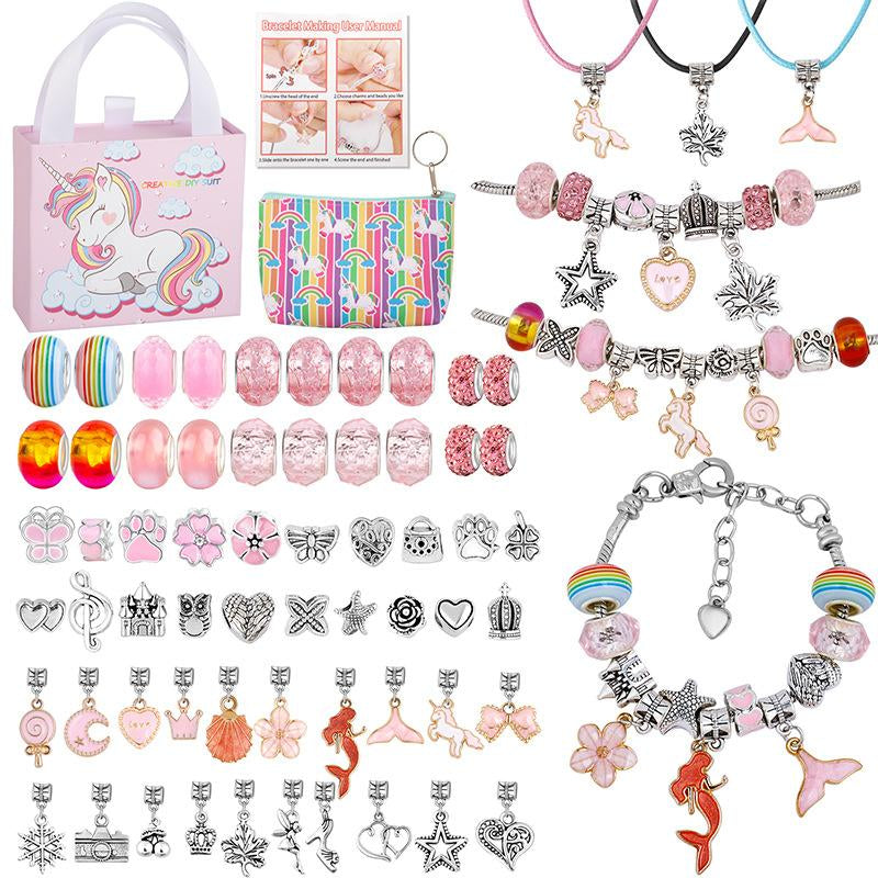 Charm Bracelet Making Kit Girls Beads for Jewelry Making Kit, Unicorns Arts Crafts Gifts Set for Teen Girls Age 5 6 7 8-12, with a Portable Bracelet Organizer Box