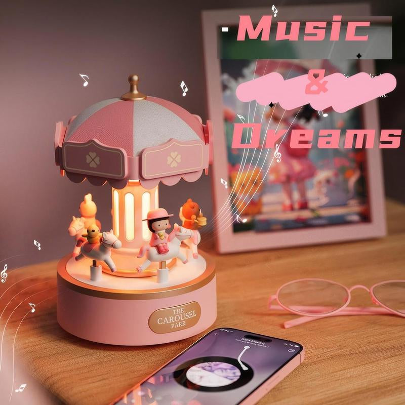 Carousel Design Music Box Night Light, USB Rechargeable Desk Decor with Adjustable Lighting & Button Control, Ideal Gift for Girls, Kids, Lovers