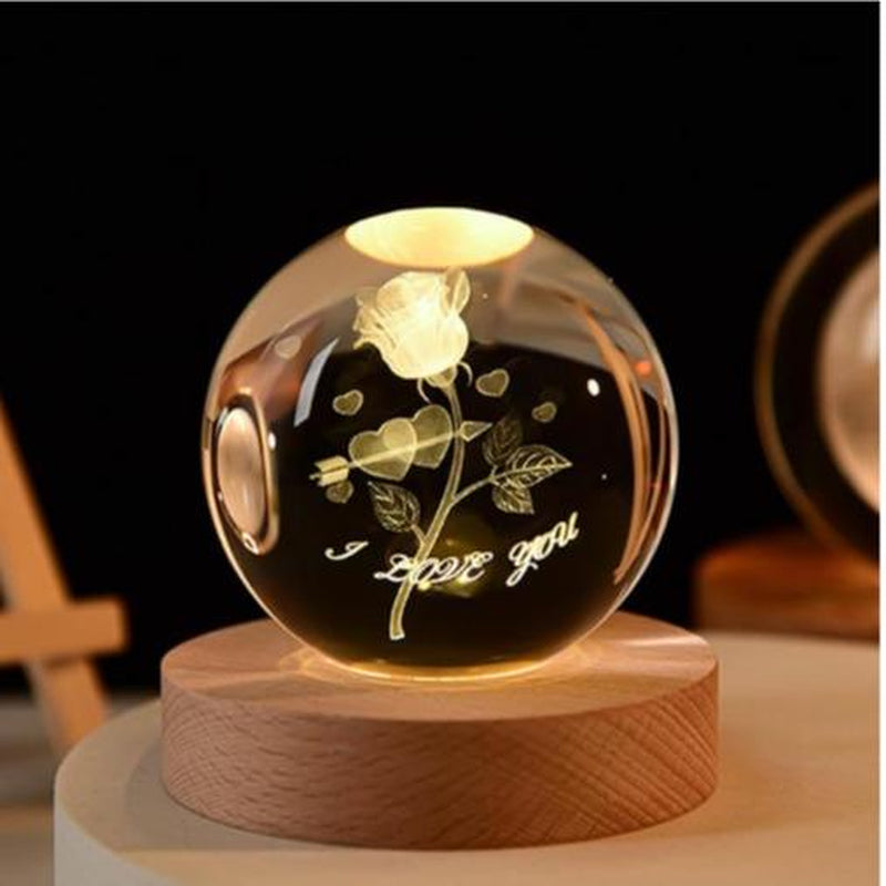 3D Crystal Ball Kids Night Light (With Light Base) Galaxy Model New Year Valentine'S Day New Year Boys Girls Women Love Gift Crystal Ball Decor