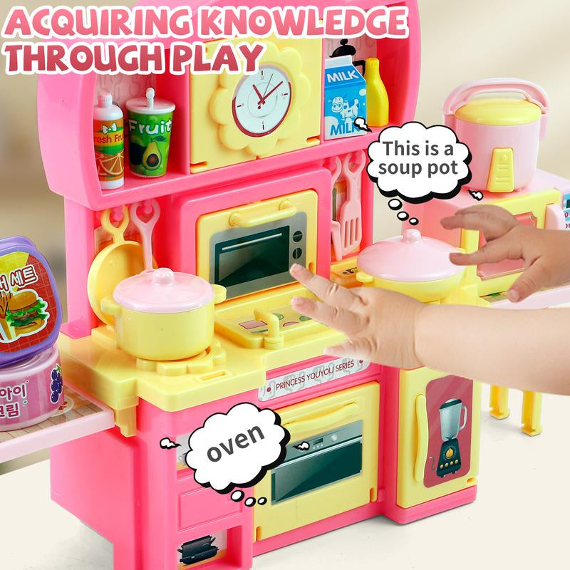 Mini Kitchen Playset Toy for Kids Girls Play Kitchen Set Toddler Pretend Kitchen with Cooking Stove, Play Sink, Play Food