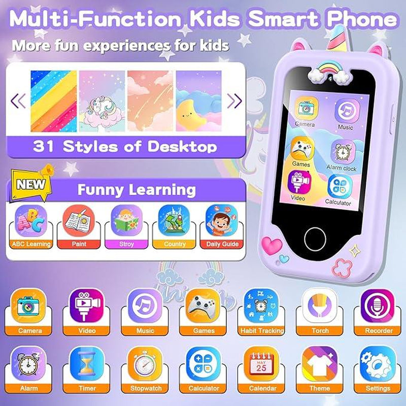 LUOBA Kids Smart Phone for 3-10 Years, Dual Camera, 8GB Memory Card, Games, Music Player, Birthday Gift Travel Toy