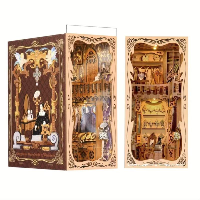 DIY Wooden Miracle Library Book Corner Kit, 1 Miniature Glowing Dollhouse Puzzle, Creative Gift Weix for Friends & Family, Glue & Electric Dust Cover Included ... Wooden Book Nook Kit Woodwork