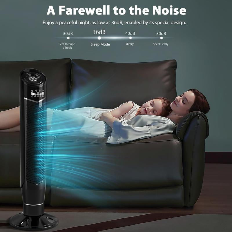 Zafro Tower Fan Quiet Cooling 24H Timer Remote Control Powerful Standing 8 Wind Speed 3 Wind Modes Ionizer Mode Bladeless Portable LED Display,Bedroom Office BLACK Household Items