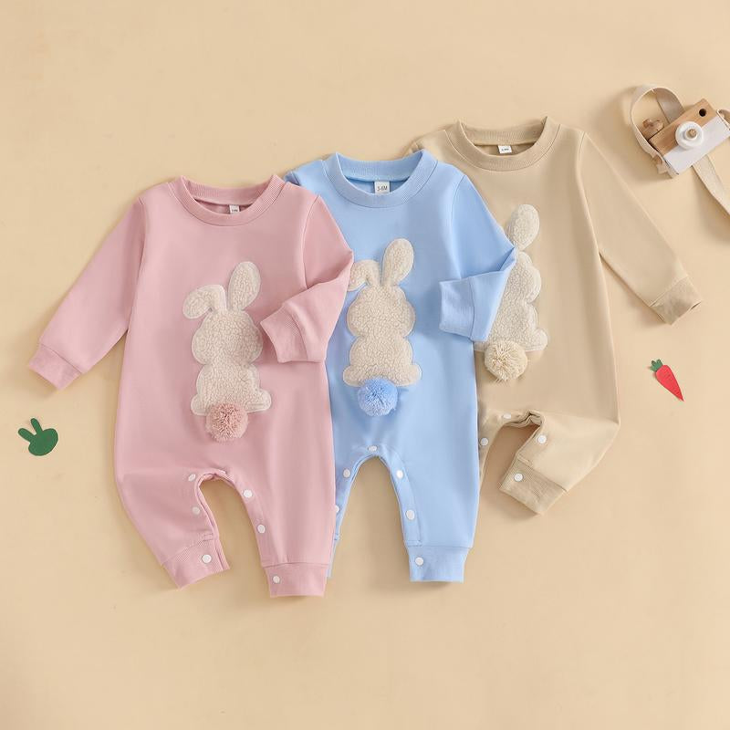 My 1St Easter Baby Boy Girl Outfit Embroidery Bunny Rompers Bunny Tail Jumpsuit Unisex Newborn Infant Easter Clothes