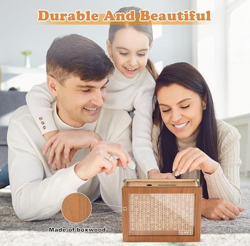 Wooden Cash Saver Money Box, Cash Vault Wooden Savings Box with Counter, Money Target, and Numbers, Perfect for $10,000/$2000 Savings Goal, Halloween, and Christmas Gifts.