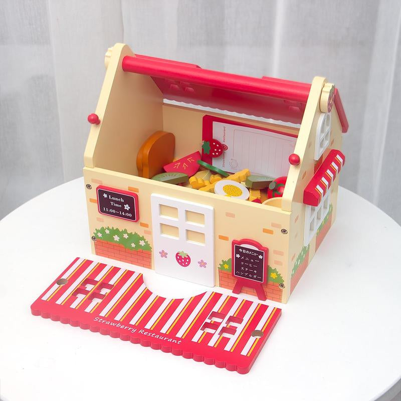Wooden Pretend Play Food Toy, 1 Set Simulation Steak & French Fries & Vegetables & Fruit Toy, Simulate House Play Toy for Kids