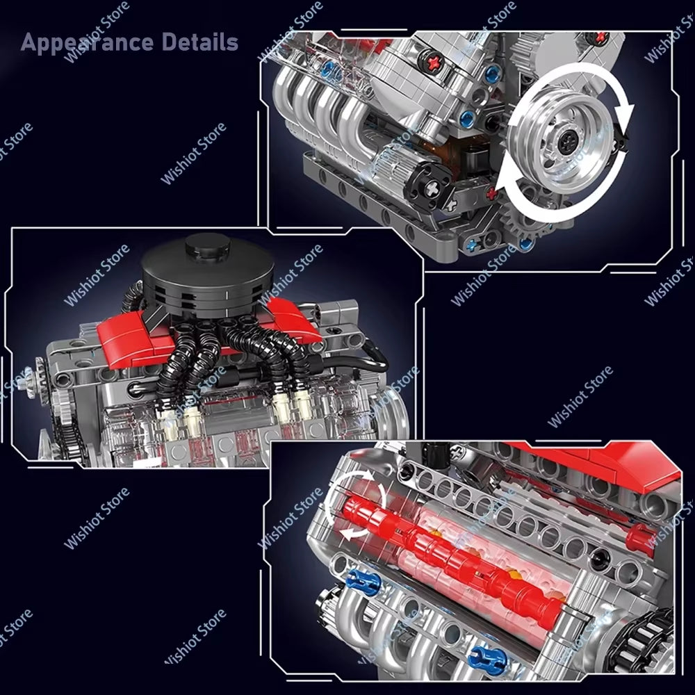 Mould King 10171 Simulation LSX454 V8 Engine Model L Motor Electrically Driven Building Blocks Technical Car Parts Kids Toy Gift