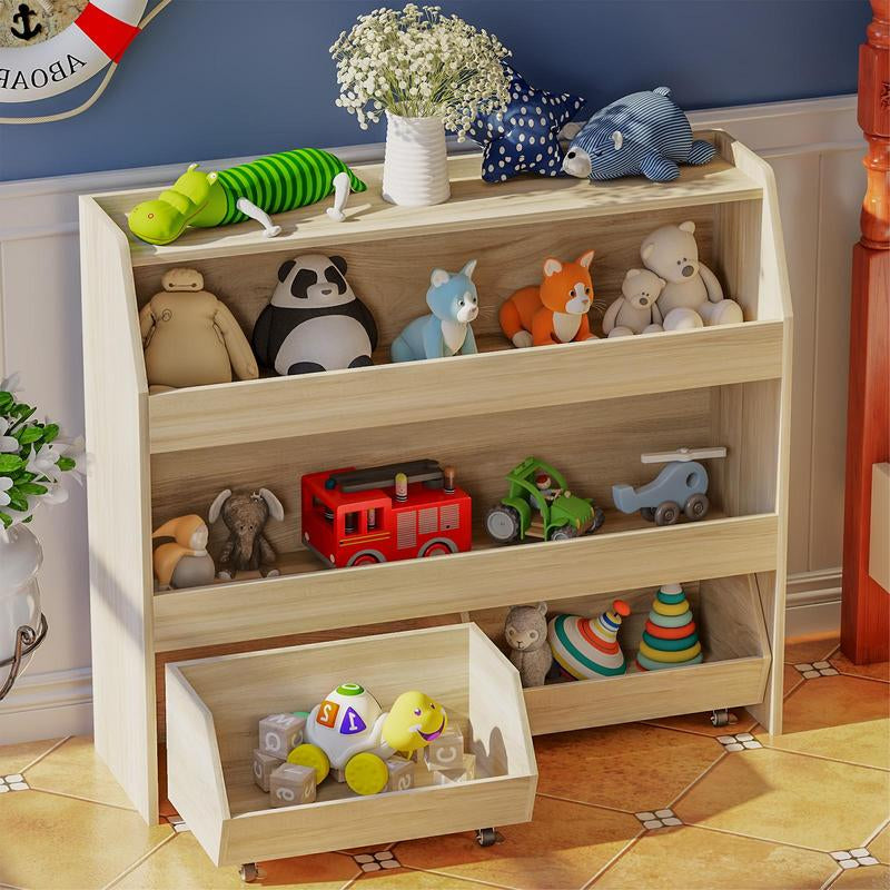 COZPAW 2 Tier White Toy Storage Organizer with Movable Drawers, Modern Design for Kids' Playrooms, Nursery, Kitchen & Bedrooms, Easy Mobility Racks Wheels Cabinet Kids