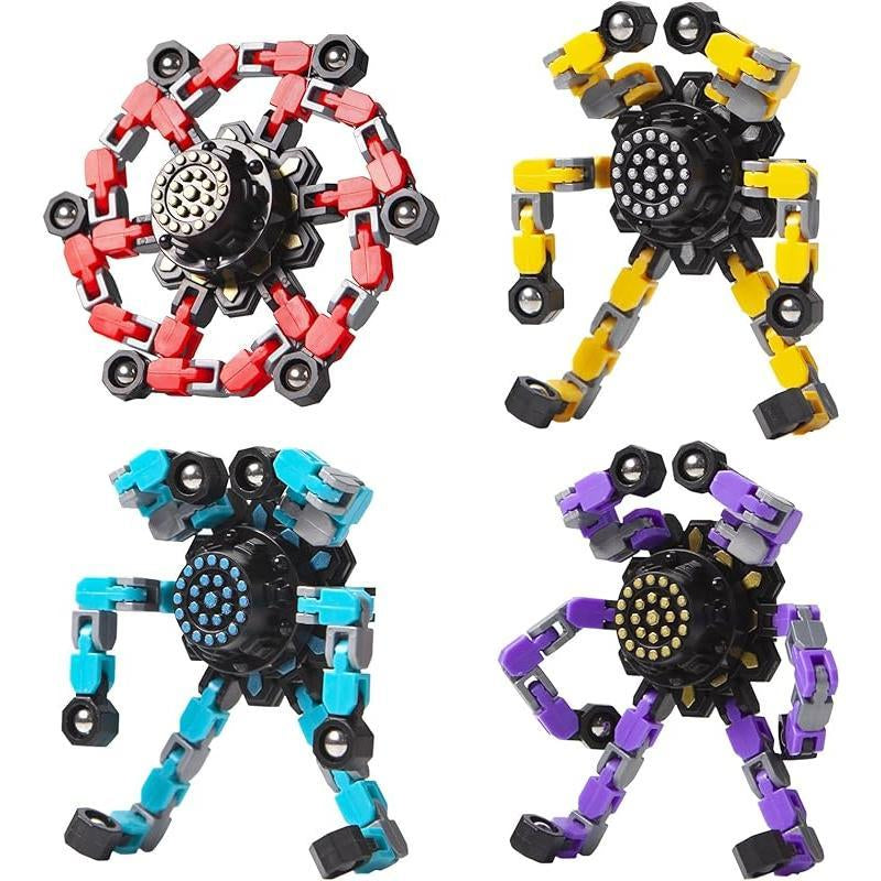 Transformable Fidget Spinners 4 Pcs for Stress Relief Sensory Toys for Boys and Girls - Valentines Day Gifts