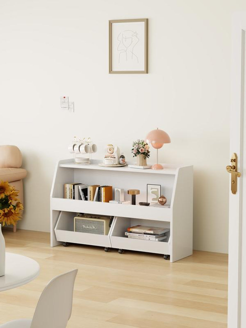 COZPAW 2 Tier White Toy Storage Organizer with Movable Drawers, Modern Design for Kids' Playrooms, Nursery, Kitchen & Bedrooms, Easy Mobility Racks Wheels Cabinet Kids