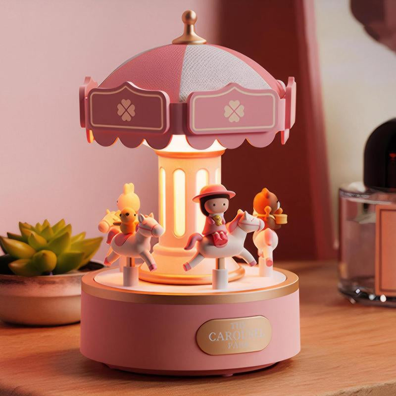 Carousel Design Music Box Night Light, USB Rechargeable Desk Decor with Adjustable Lighting & Button Control, Ideal Gift for Girls, Kids, Lovers