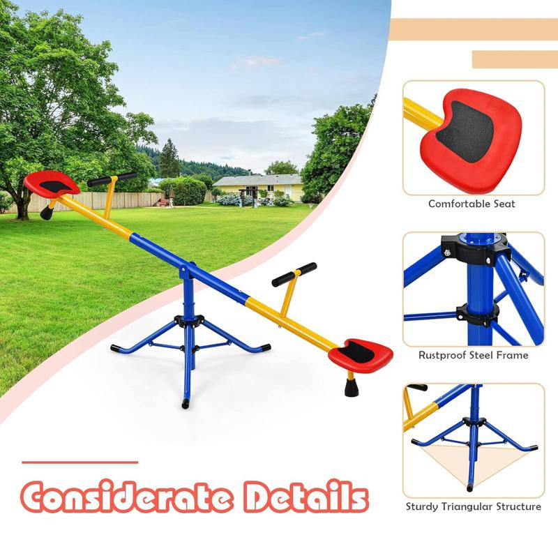Costzon Seesaw Teeter Totter, 2 in 1 Metal Rocking Seesaw for Toddlers with Easy-Grip Handles, Indoor Outdoor Toy Gifts for Ages 3-8
