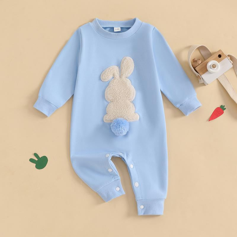 My 1St Easter Baby Boy Girl Outfit Embroidery Bunny Rompers Bunny Tail Jumpsuit Unisex Newborn Infant Easter Clothes