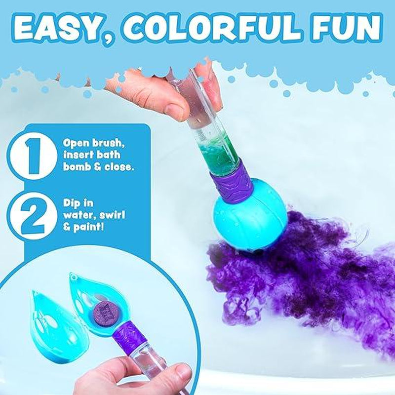 Tub Works Bath Color Brush Kids Fun Bath Bomb Set | Nontoxic & Fragrance-Free | Use Brush to Paint Water with Vibrant, Fizzing Colors