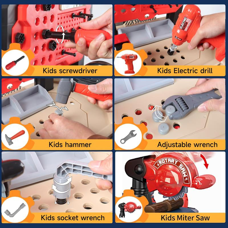 Sweetrip Kids Tool Bench with 79-Piece Realistic Tools and Electric Drill, Toddler Tool Set with Outfit, Educational Toy Workbench Gift for Boys & Girls Ages 3-5