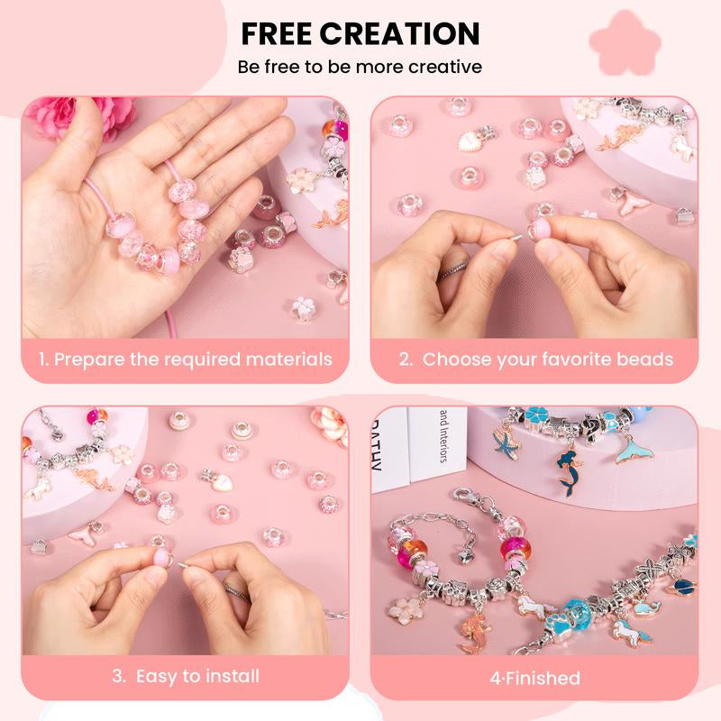 Charm Bracelet Making Kit Girls Beads for Jewelry Making Kit, Unicorns Arts Crafts Gifts Set for Teen Girls Age 5 6 7 8-12, with a Portable Bracelet Organizer Box