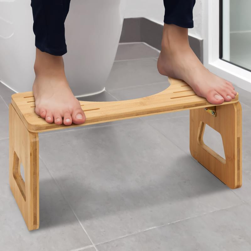 Toilet Stool Squat - Foldable Poop Stool for Bathroom (Adult & Kids) - 8 Inches Bamboo Flip Stool with Anti-Slip Layer - Improve Bathroom Posture and Comfort (Natural Color) Lightweight Seat