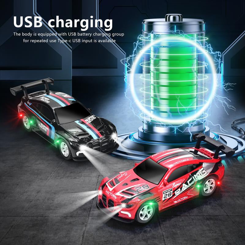 Hotfree 1/64 Mini RC Drift Car, Alloy M4 Racing Car with Trailer, 2.4Ghz Remote & APP Control, 3-Speed Modes, LED Lights, USB-C Charging, Indoor & Outdoor Toy, Birthday Christmas Gift for Kids & Adults Springtok