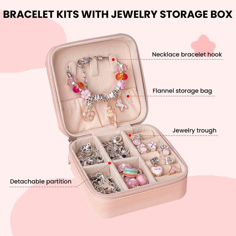 Charm Bracelet Making Kit Girls Beads for Jewelry Making Kit, Unicorns Arts Crafts Gifts Set for Teen Girls Age 5 6 7 8-12, with a Portable Bracelet Organizer Box