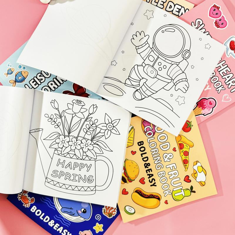 Coloring Book for Adults & Kids, 4/8 Counts Stress Relief Art Therapy with Relaxing Scenes & Cute Characters, Perfect Gift for All Ages