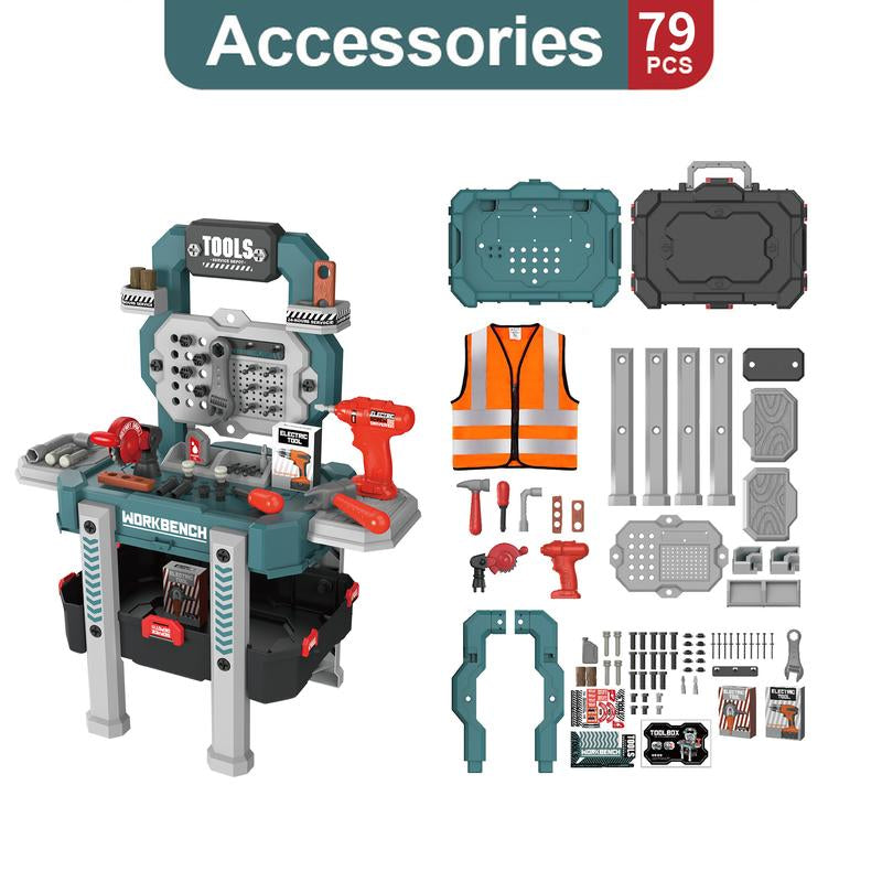Sweetrip Kids Tool Bench with 79-Piece Realistic Tools and Electric Drill, Toddler Tool Set with Outfit, Educational Toy Workbench Gift for Boys & Girls Ages 3-5