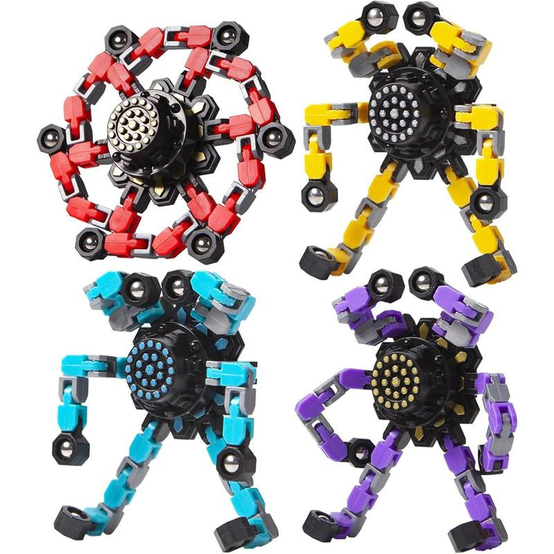 Transformable Fidget Spinners 4 Pcs for Stress Relief Sensory Toys for Boys and Girls - Valentines Day Gifts