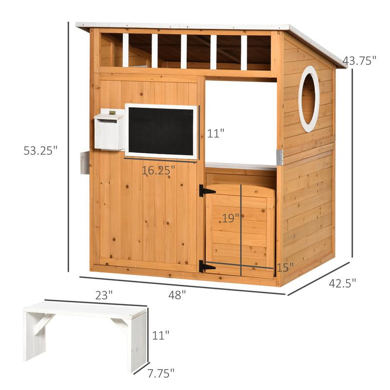 Outsunny Playhouse for Kids Outdoor, Country Style Wooden Playhouse with Flower Pot Holders, Working Door, Windows, Service Stations for 3-7 Years