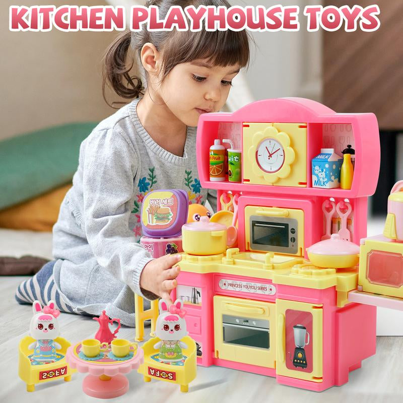 Mini Kitchen Playset Toy for Kids Girls Play Kitchen Set Toddler Pretend Kitchen with Cooking Stove, Play Sink, Play Food