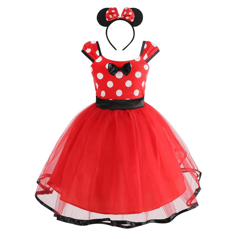 Red Princess Dress for Girls Fancy Princess Costume for Kids with Hair Accessories