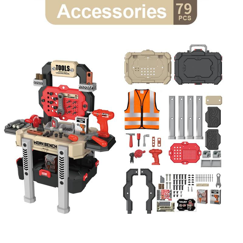 Sweetrip Kids Tool Bench with 79-Piece Realistic Tools and Electric Drill, Toddler Tool Set with Outfit, Educational Toy Workbench Gift for Boys & Girls Ages 3-5