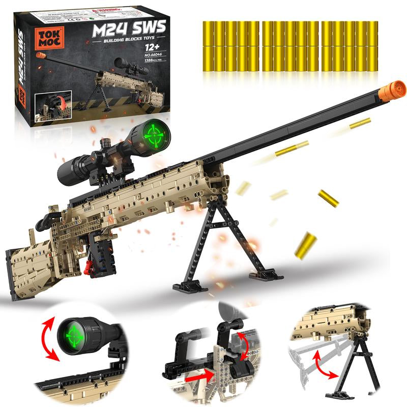 Building Block Gun Model Toys for Adults, 1388 Pcs 1:1 M24 Building Set Guns Model Toys for Adults Boys Teens Age 12+, Christmas and Birthday for Military Enthusiasts