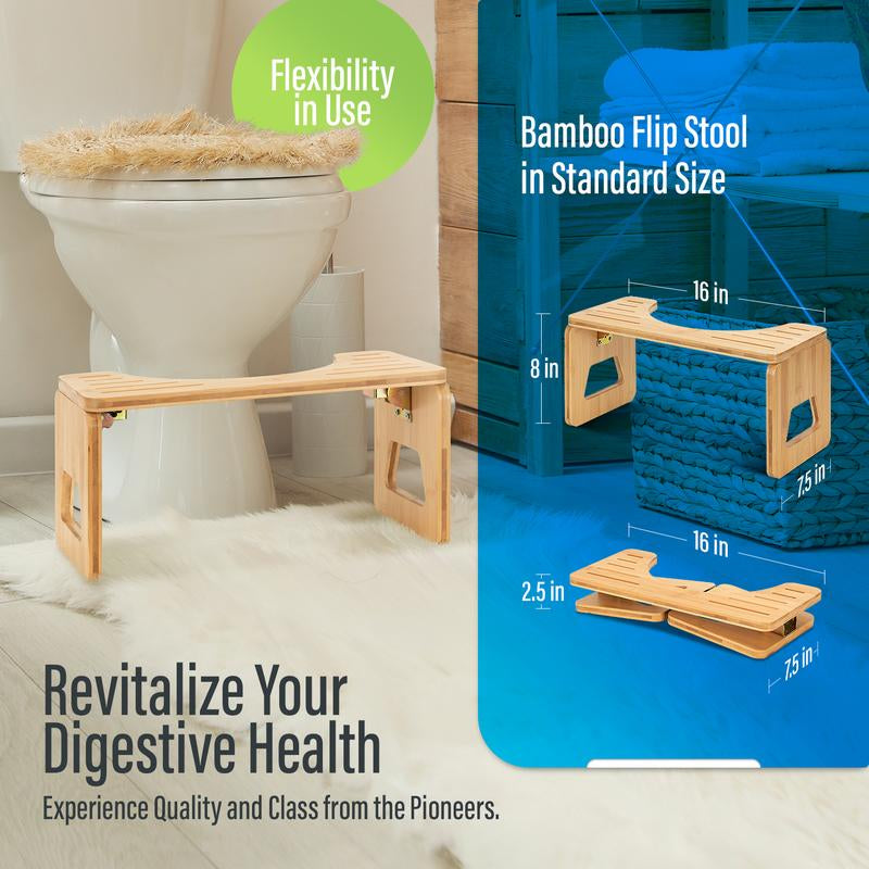 Toilet Stool Squat - Foldable Poop Stool for Bathroom (Adult & Kids) - 8 Inches Bamboo Flip Stool with Anti-Slip Layer - Improve Bathroom Posture and Comfort (Natural Color) Lightweight Seat