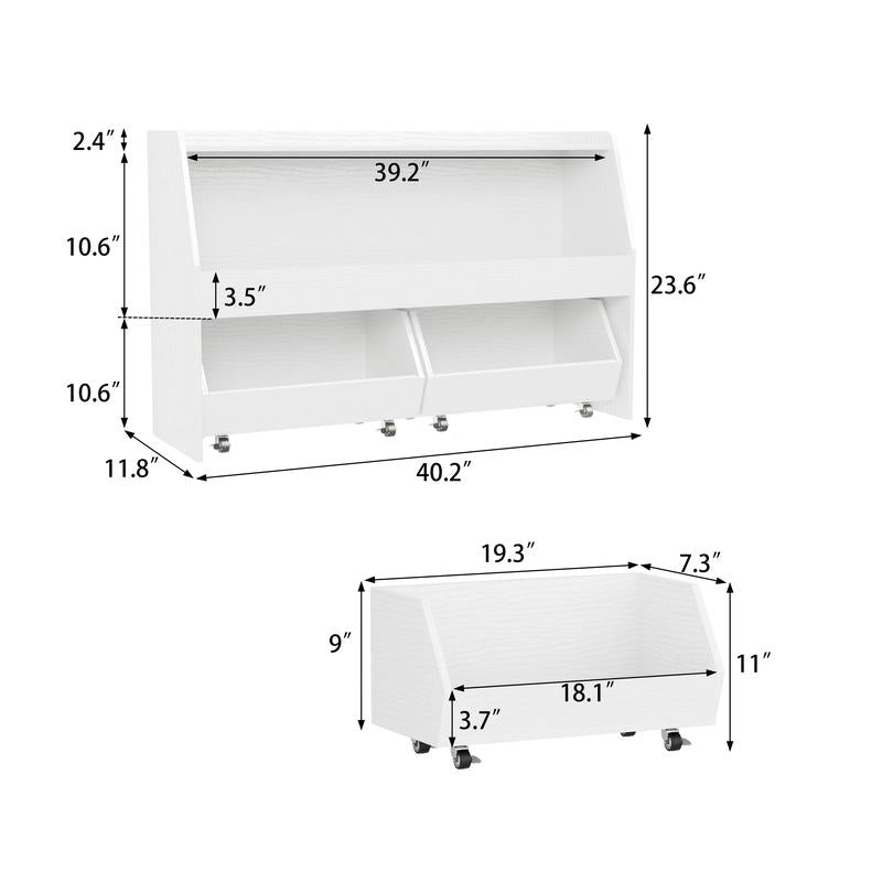 COZPAW 2 Tier White Toy Storage Organizer with Movable Drawers, Modern Design for Kids' Playrooms, Nursery, Kitchen & Bedrooms, Easy Mobility Racks Wheels Cabinet Kids