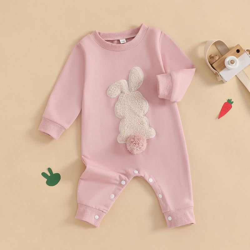 My 1St Easter Baby Boy Girl Outfit Embroidery Bunny Rompers Bunny Tail Jumpsuit Unisex Newborn Infant Easter Clothes