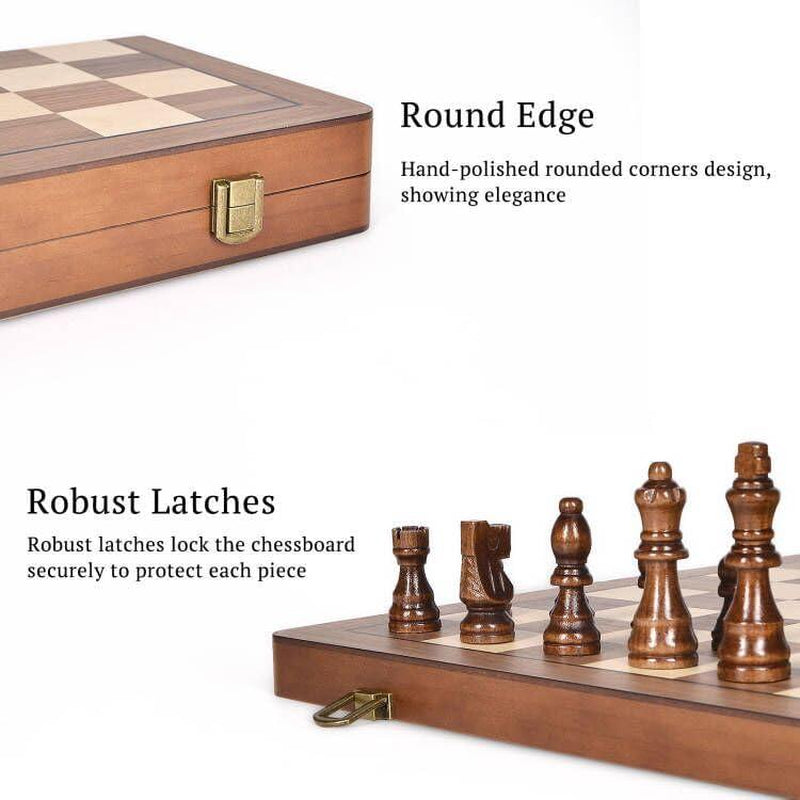 15" Wooden Chess Set with Magnetic Pieces - Extra Queens - Folding Chessboard Portable Travel Tournament Chess Board Games for Adults Kids