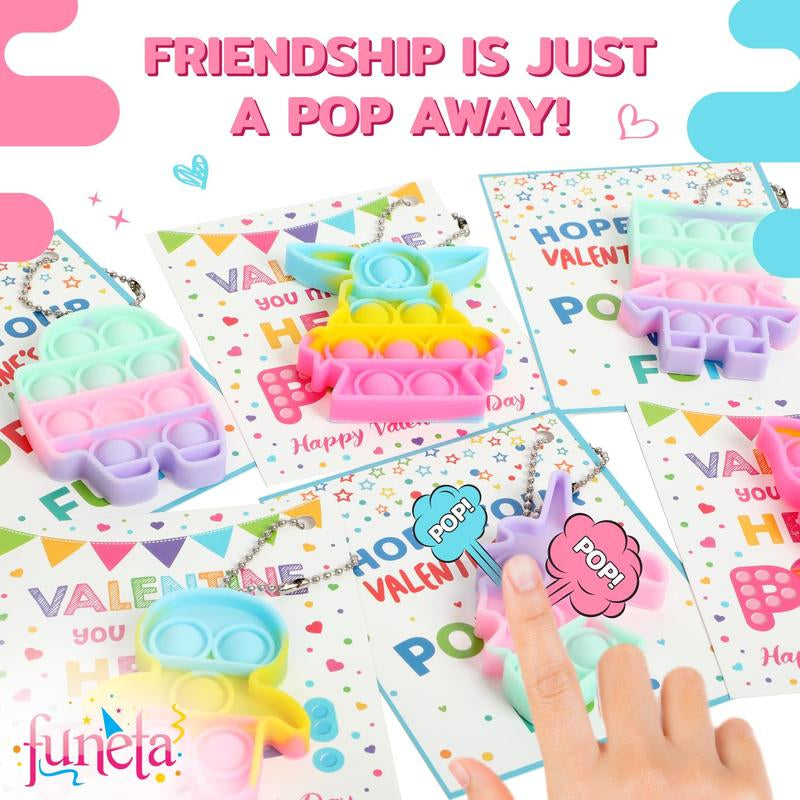 Funeta Valentines Pop Its for Kids Classroom Exchange, 30 Pack Fidget Valentines Day Cards for Boys and Girls Class, School Valentines Gifts