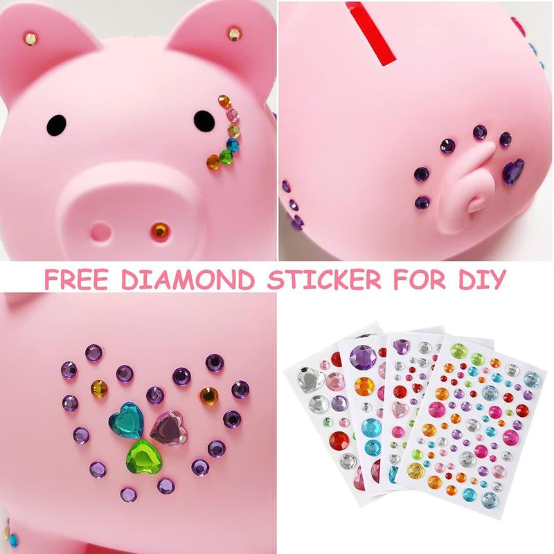 Large Piggy Bank Unbreakable Plastic Money Coin for Girls and Boys Size Banks Practical Gifts Birthday Easter Christmas (Pink)
