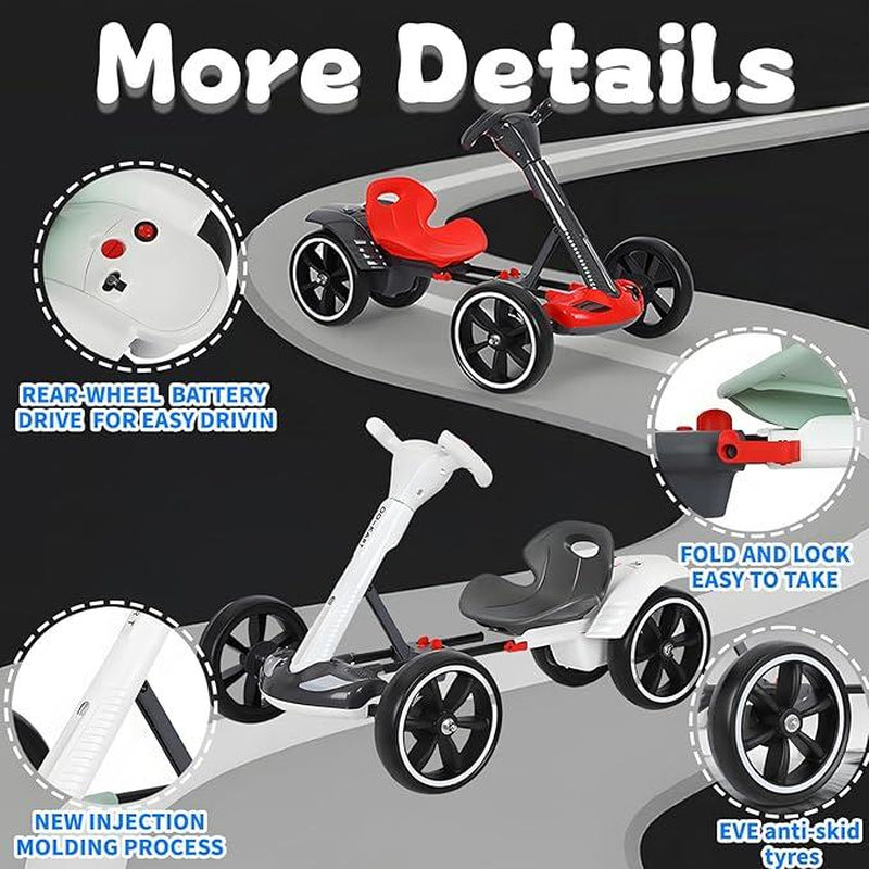 6V Kids Electric Go Kart - Foldable, Adjustable Seat, Remote Control, LED Lights & Music for Boys & Girls Folding Compact Convenience Visibility