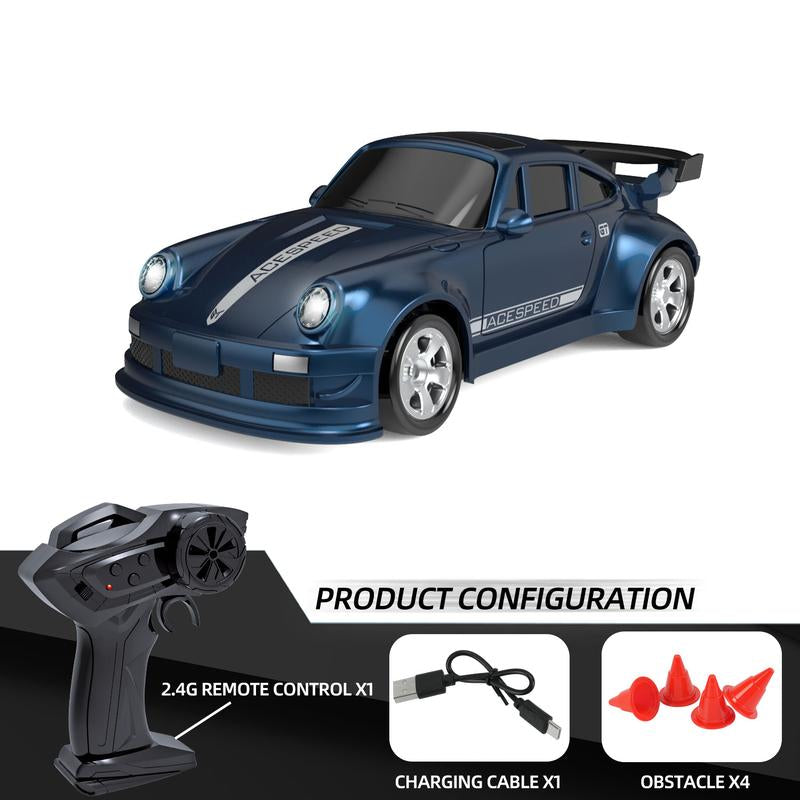 1/64 Mini RC Drift Car, 4WD High-Speed Remote Control Racing Sports Car with LED Lights, Desktop Entertainment, Birthday Gift for Boys Kids